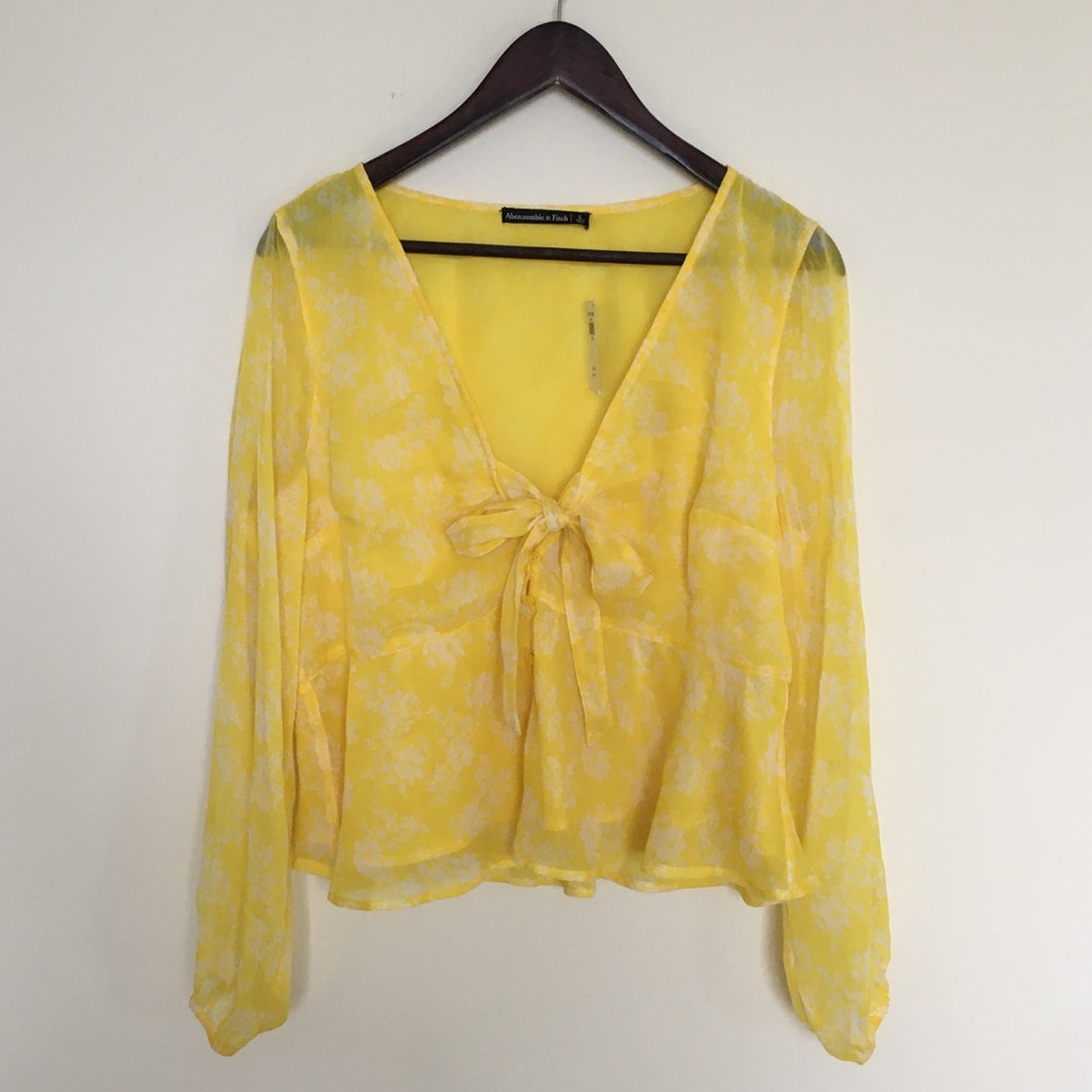 Abercrombie & Fitch Yellow Floral Tie-Front Blouse